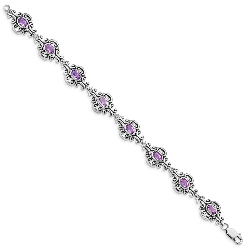 7.5 Zoll Sterlingsilber Rhodiniert Amethyst Armband