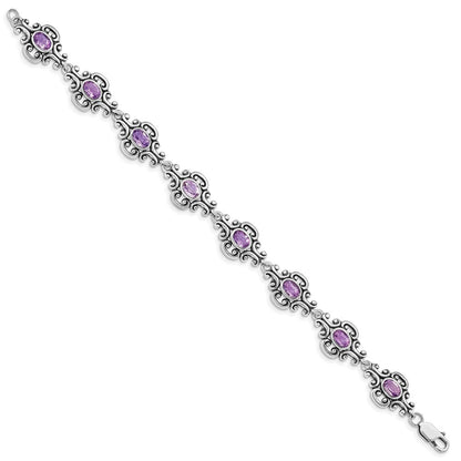 7.5 Zoll Sterlingsilber Rhodiniert Amethyst Armband