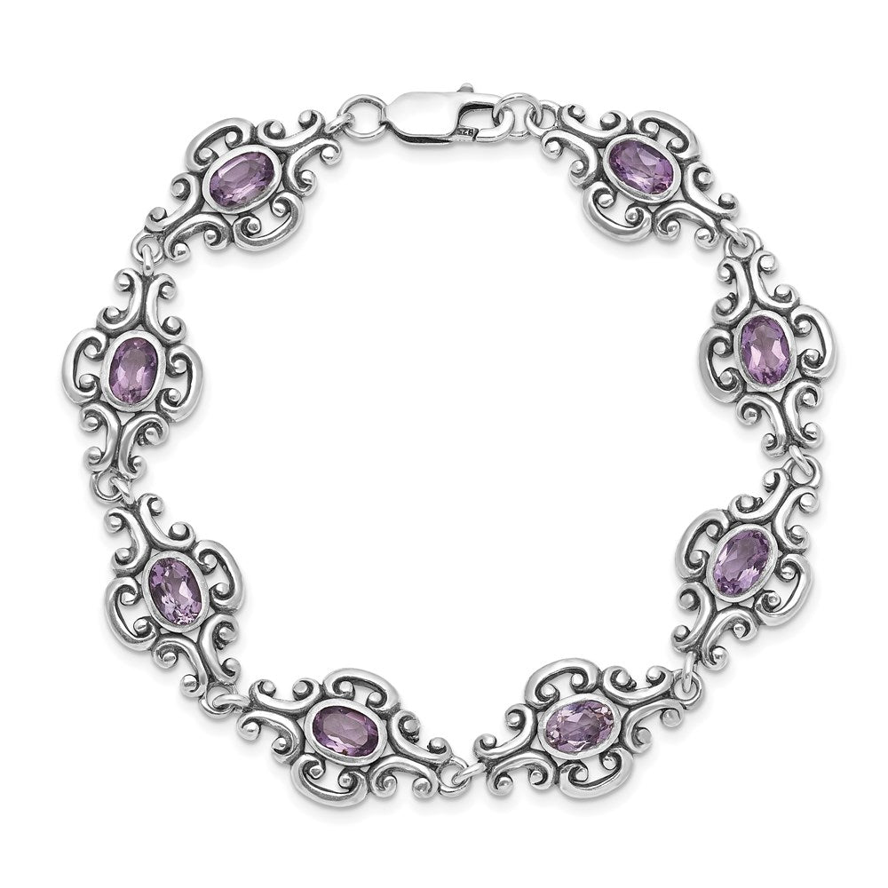 7.5 Zoll Sterlingsilber Rhodiniert Amethyst Armband
