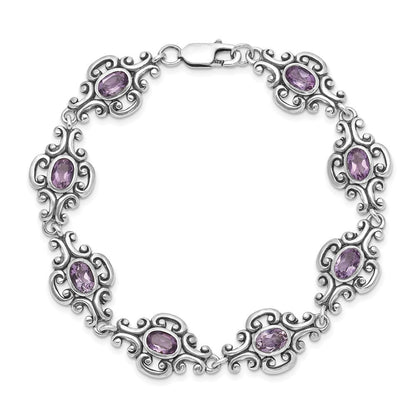 7.5 Zoll Sterlingsilber Rhodiniert Amethyst Armband