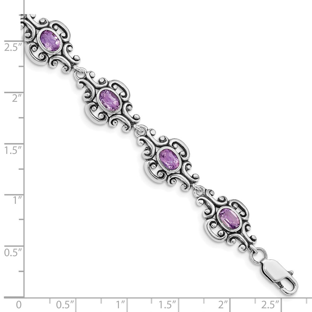 7.5 Zoll Sterlingsilber Rhodiniert Amethyst Armband