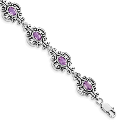 7.5 Zoll Sterlingsilber Rhodiniert Amethyst Armband
