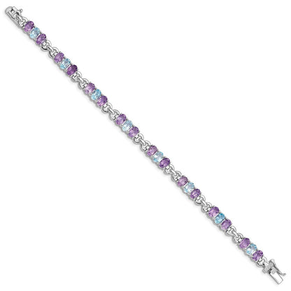 7.25 Zoll Sterlingsilber Rhodiniert Amethyst und Blautopas Armband