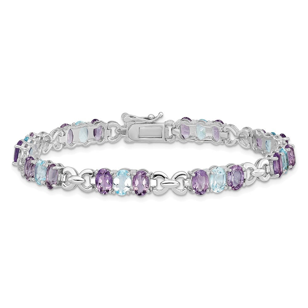 7.25 Zoll Sterlingsilber Rhodiniert Amethyst und Blautopas Armband