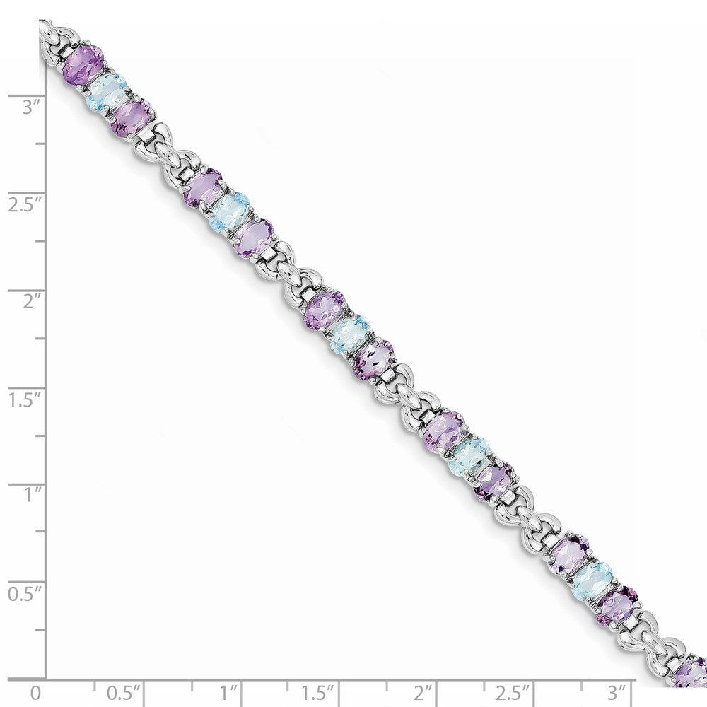 7.25 Zoll Sterlingsilber Rhodiniert Amethyst und Blautopas Armband