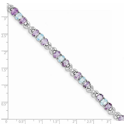 7.25 Zoll Sterlingsilber Rhodiniert Amethyst und Blautopas Armband