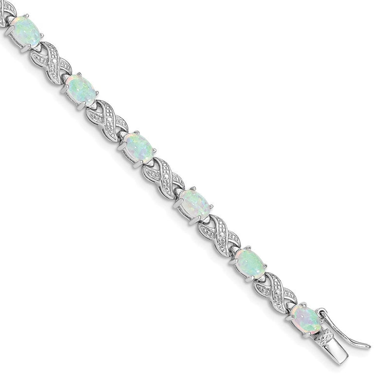 7.5 Zoll Sterlingsilber Rhodiniert 7.5inch Erzeugt Opal Xo Armband