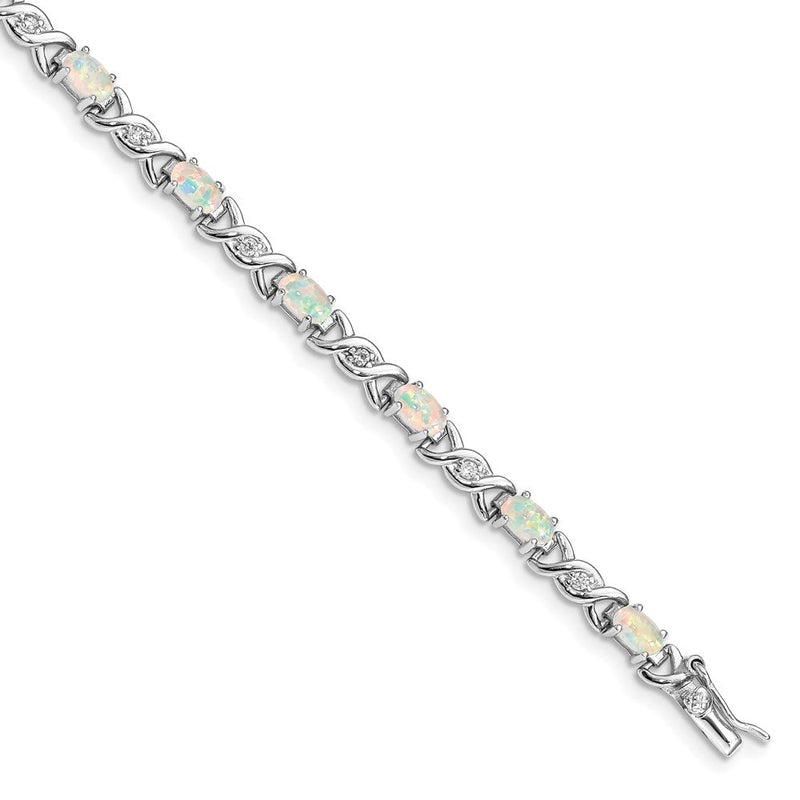 7.5 Zoll Sterlingsilber 7.5inch Rhodiniert Weiß Erzeugt Opal und Zirkonia Armband