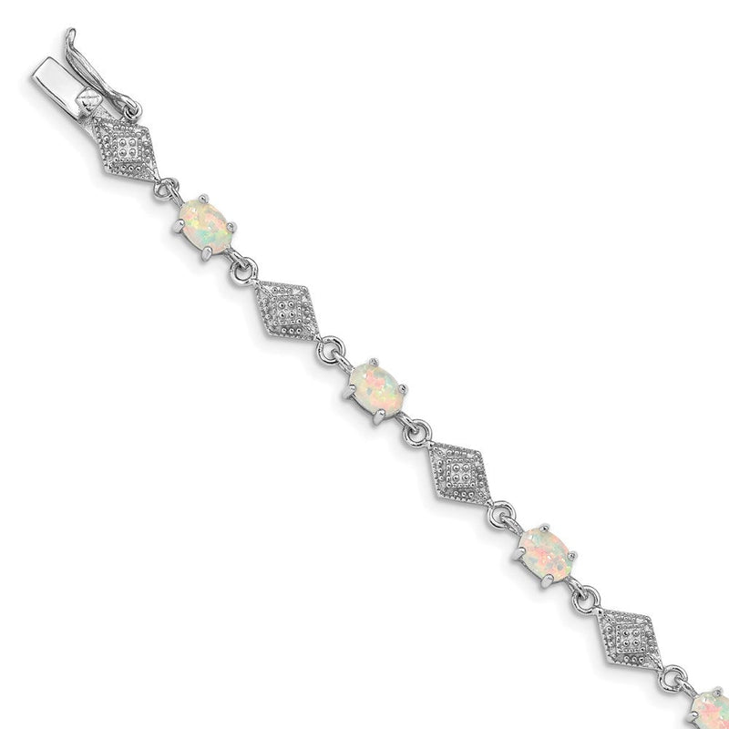 7 Zoll Sterlingsilber Rhodiniert Weiß Erzeugt Opal und Zirkonia Armband