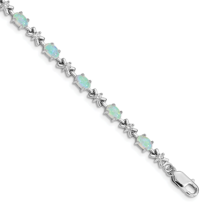 7 Zoll Sterlingsilber Rhodiniert 7inch Zirkonia/created Opal Xo Armband