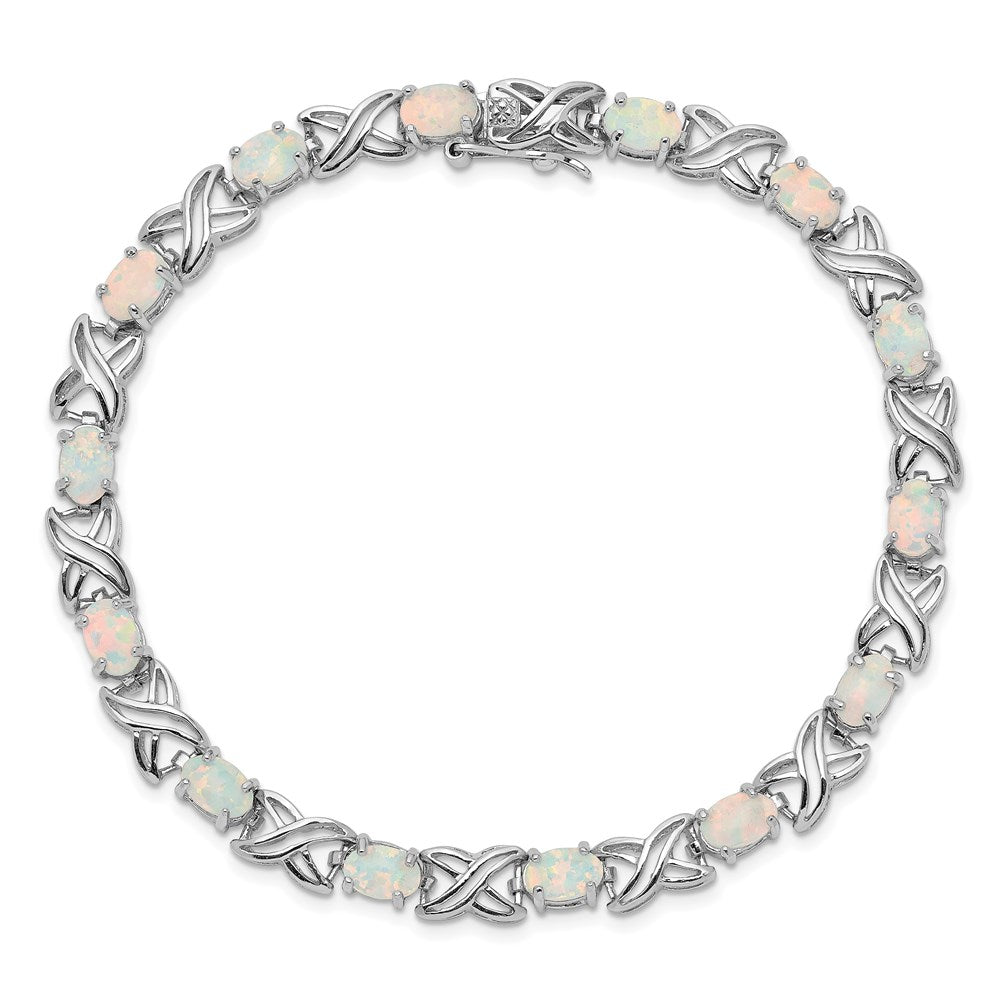 Sterlingsilber Rhodiniert 8.5 Zoll Erzeugt Opal Xo Armband