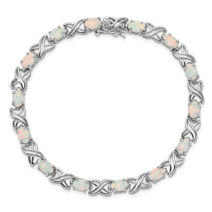 Sterlingsilber Rhodiniert 8.5 Zoll Erzeugt Opal Xo Armband