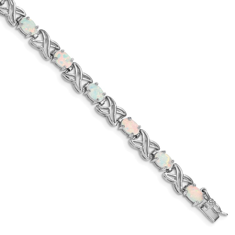 Sterlingsilber Rhodiniert 8.5 Zoll Erzeugt Opal Xo Armband