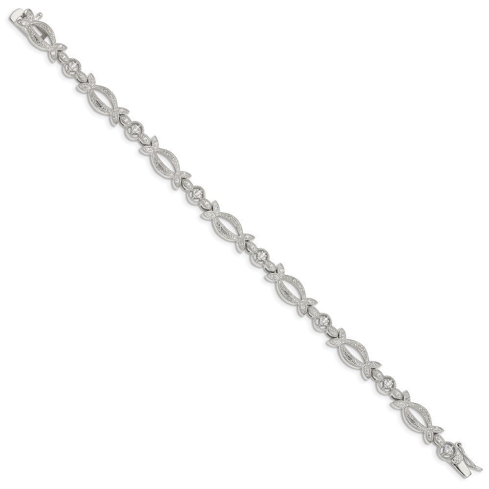 7.25 Zoll Sterlingsilber Rhodiniert Zirkonia Armband