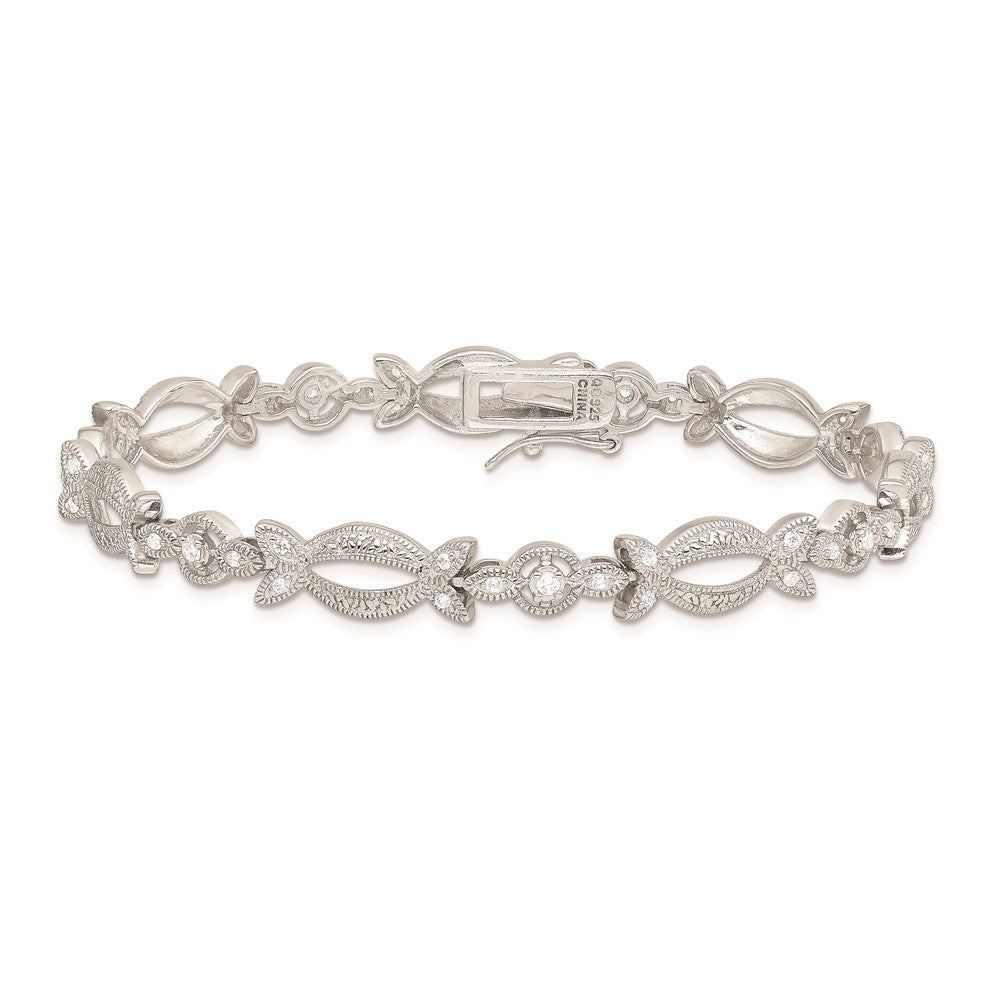 7.25 Zoll Sterlingsilber Rhodiniert Zirkonia Armband