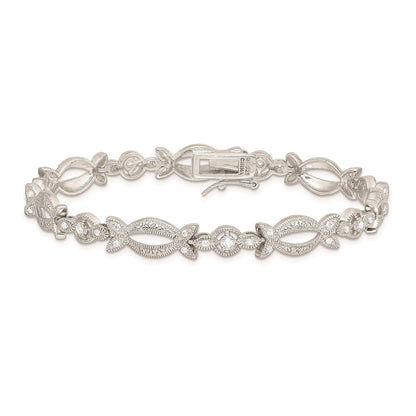 7.25 Zoll Sterlingsilber Rhodiniert Zirkonia Armband