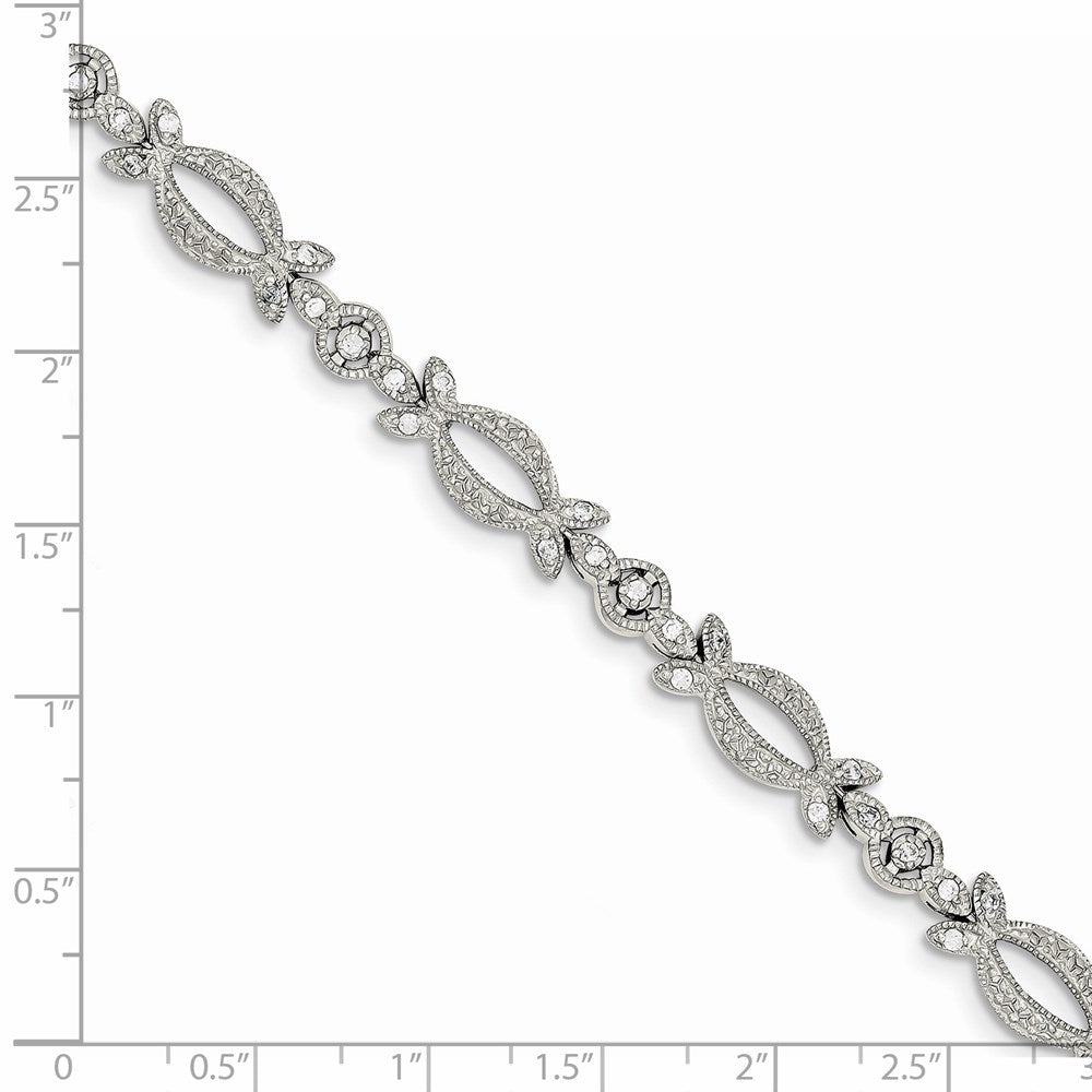 7.25 Zoll Sterlingsilber Rhodiniert Zirkonia Armband