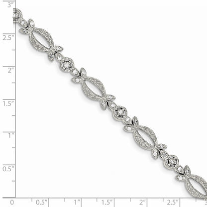 7.25 Zoll Sterlingsilber Rhodiniert Zirkonia Armband