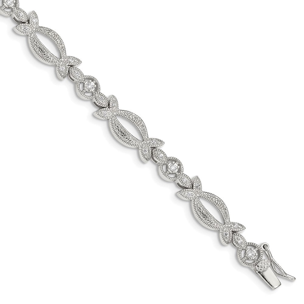 7.25 Zoll Sterlingsilber Rhodiniert Zirkonia Armband
