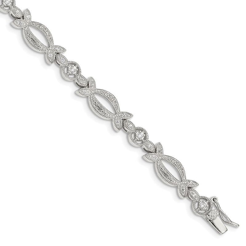 7.25 Zoll Sterlingsilber Rhodiniert Zirkonia Armband