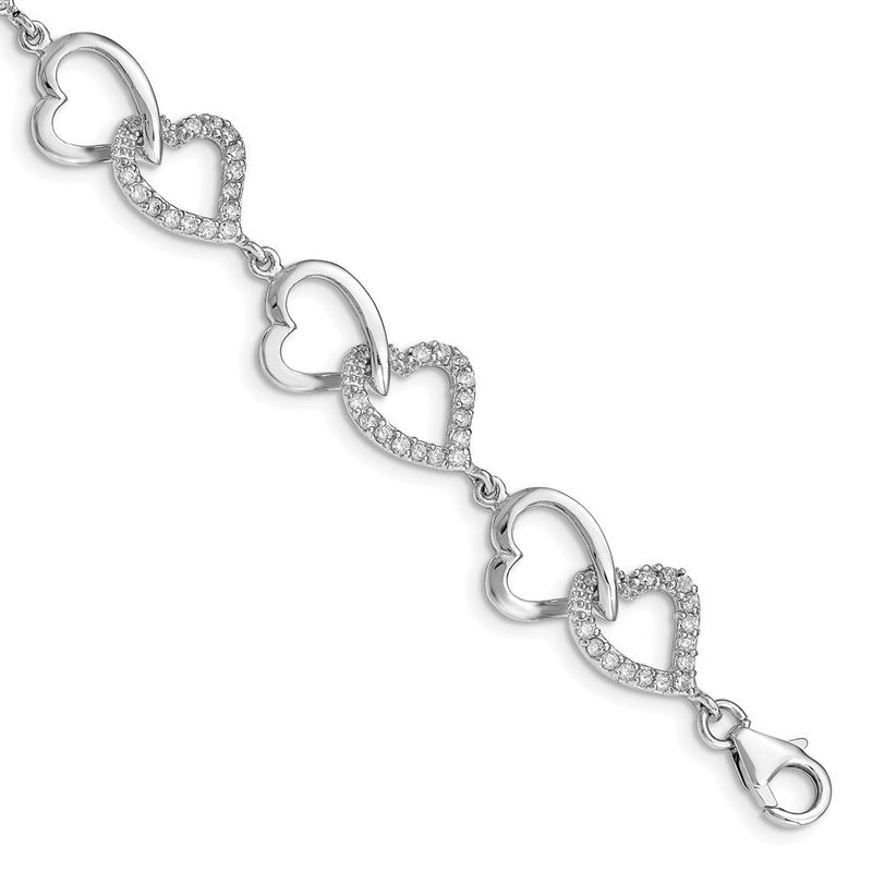 7.75 Zoll Sterlingsilber Rhodiniert Zirkonia Herz Armband