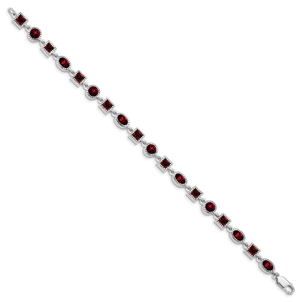 7 Zoll Sterlingsilber Rhodiniert Granat Armband