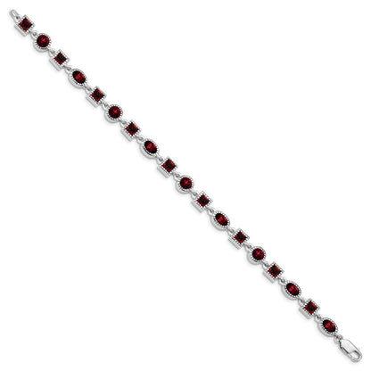7 Zoll Sterlingsilber Rhodiniert Granat Armband