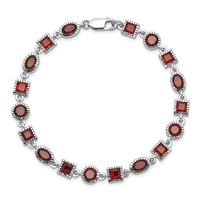 7 Zoll Sterlingsilber Rhodiniert Granat Armband