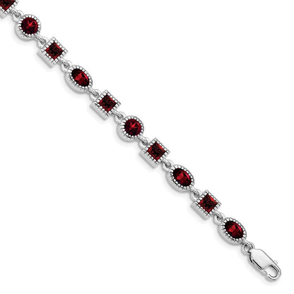 7 Zoll Sterlingsilber Rhodiniert Granat Armband