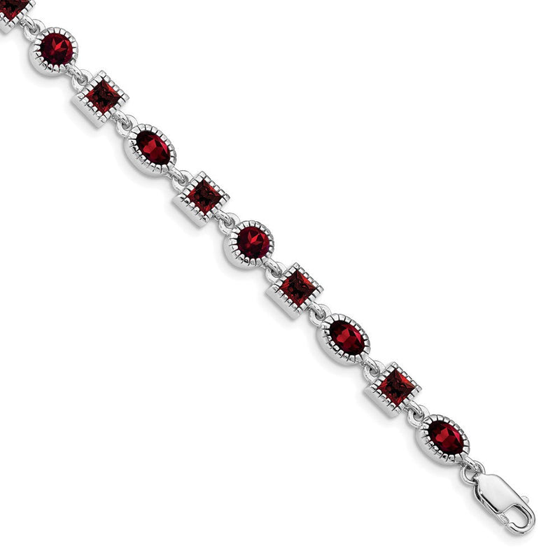 7 Zoll Sterlingsilber Rhodiniert Granat Armband