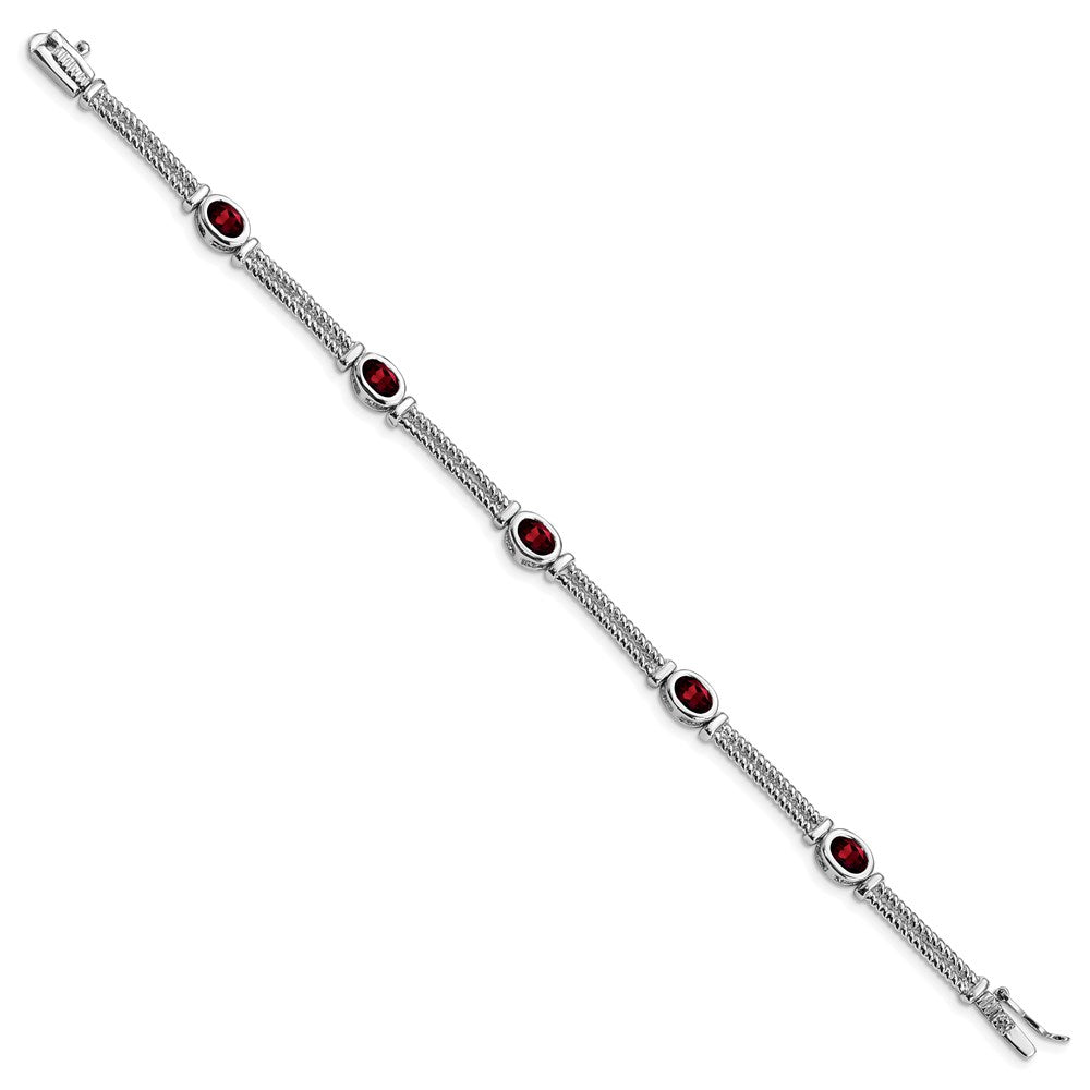 8.5 Zoll Sterlingsilber Rhodiniert Granat Armband