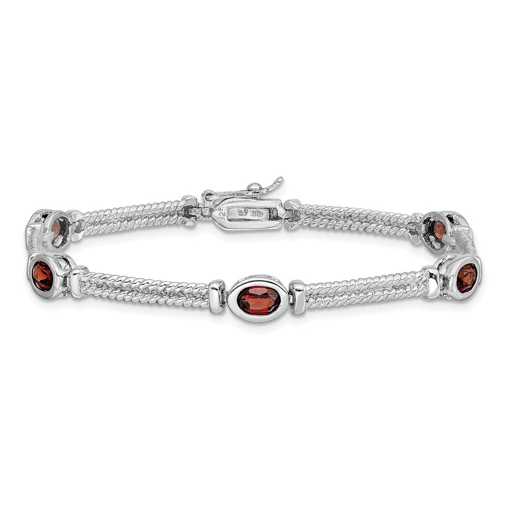 8.5 Zoll Sterlingsilber Rhodiniert Granat Armband