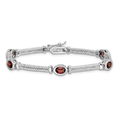 8.5 Zoll Sterlingsilber Rhodiniert Granat Armband
