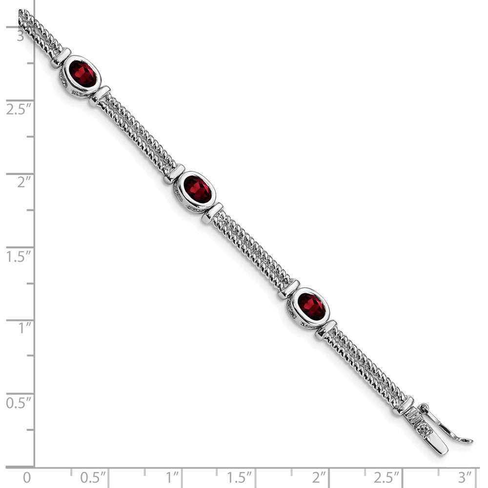 8.5 Zoll Sterlingsilber Rhodiniert Granat Armband