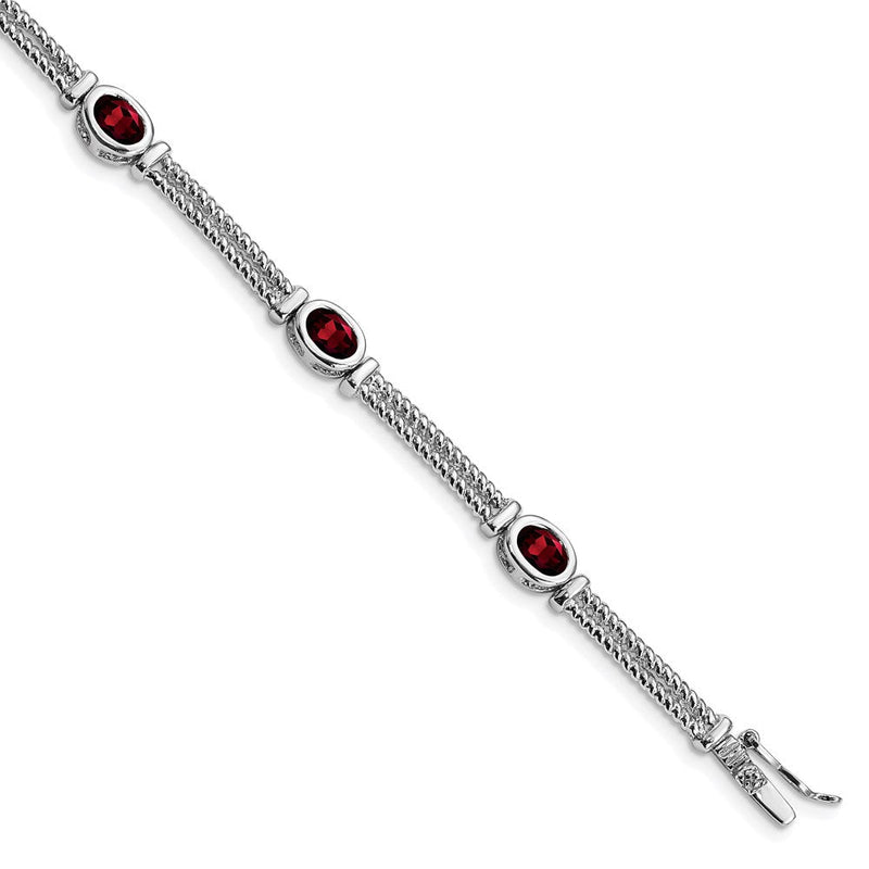 8.5 Zoll Sterlingsilber Rhodiniert Granat Armband