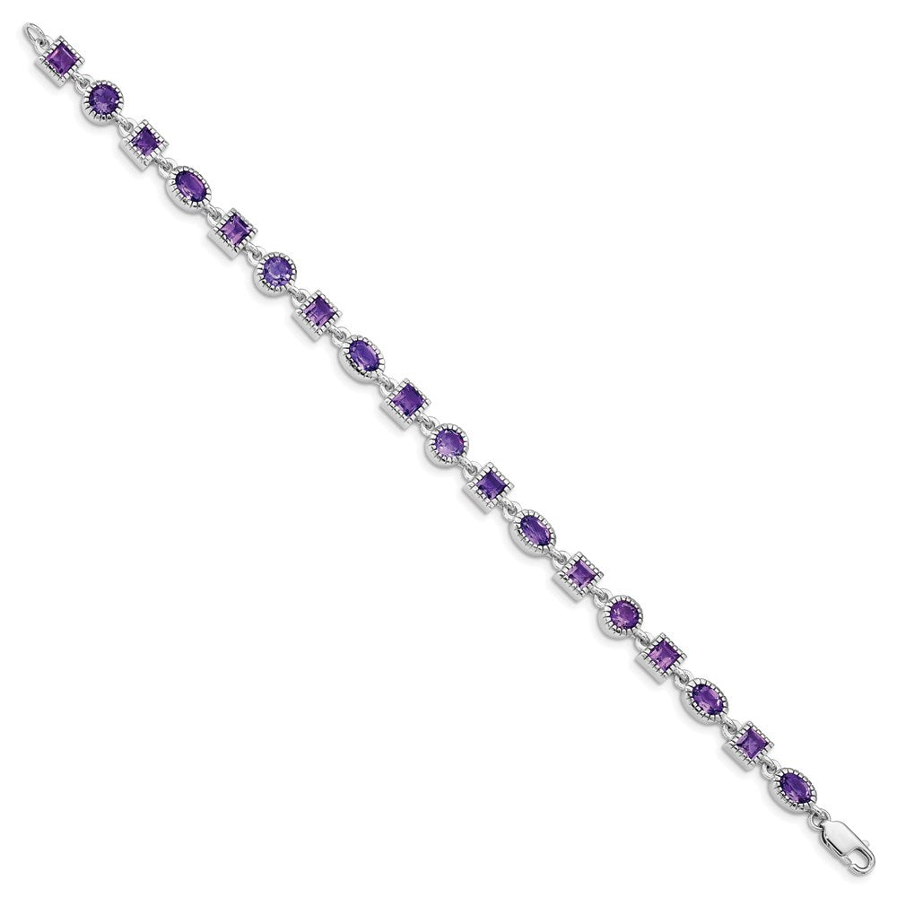 7 Zoll Sterlingsilber Rhodiniert Amethyst Armband
