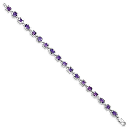 7 Zoll Sterlingsilber Rhodiniert Amethyst Armband