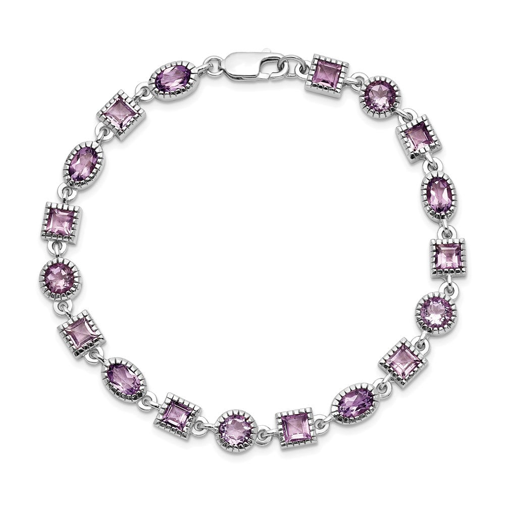 7 Zoll Sterlingsilber Rhodiniert Amethyst Armband