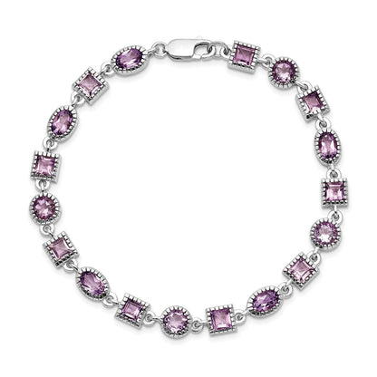 7 Zoll Sterlingsilber Rhodiniert Amethyst Armband