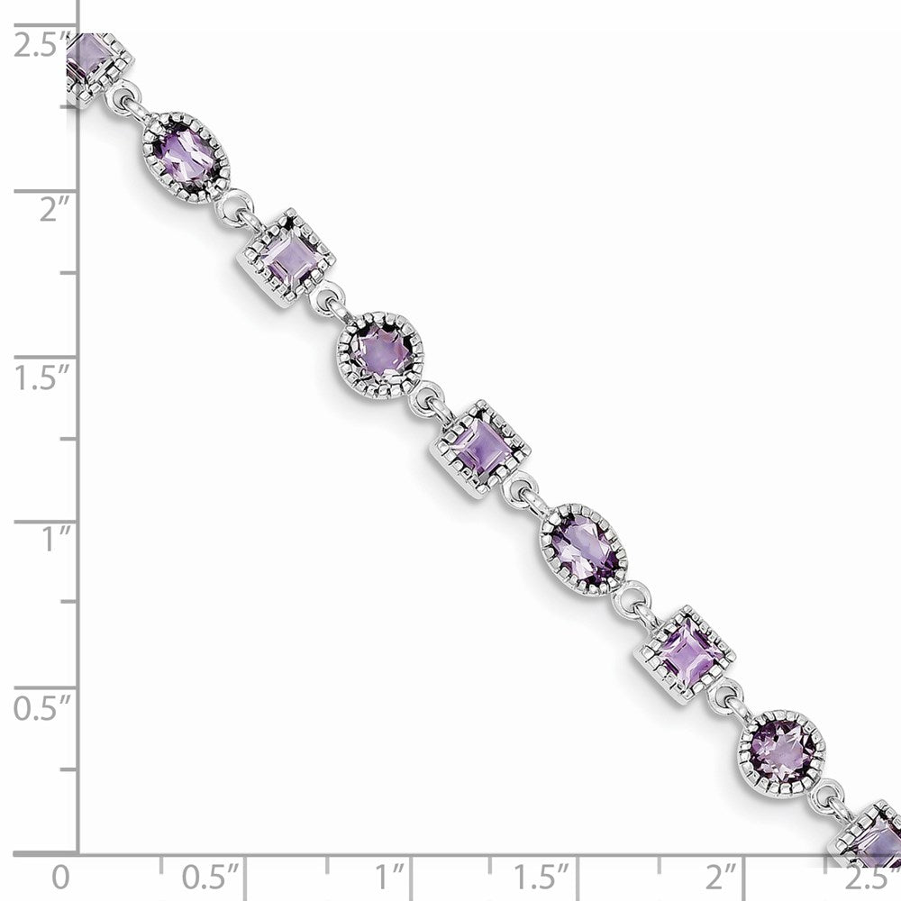 7 Zoll Sterlingsilber Rhodiniert Amethyst Armband