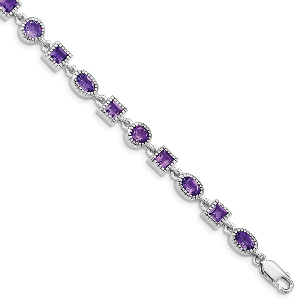 7 Zoll Sterlingsilber Rhodiniert Amethyst Armband