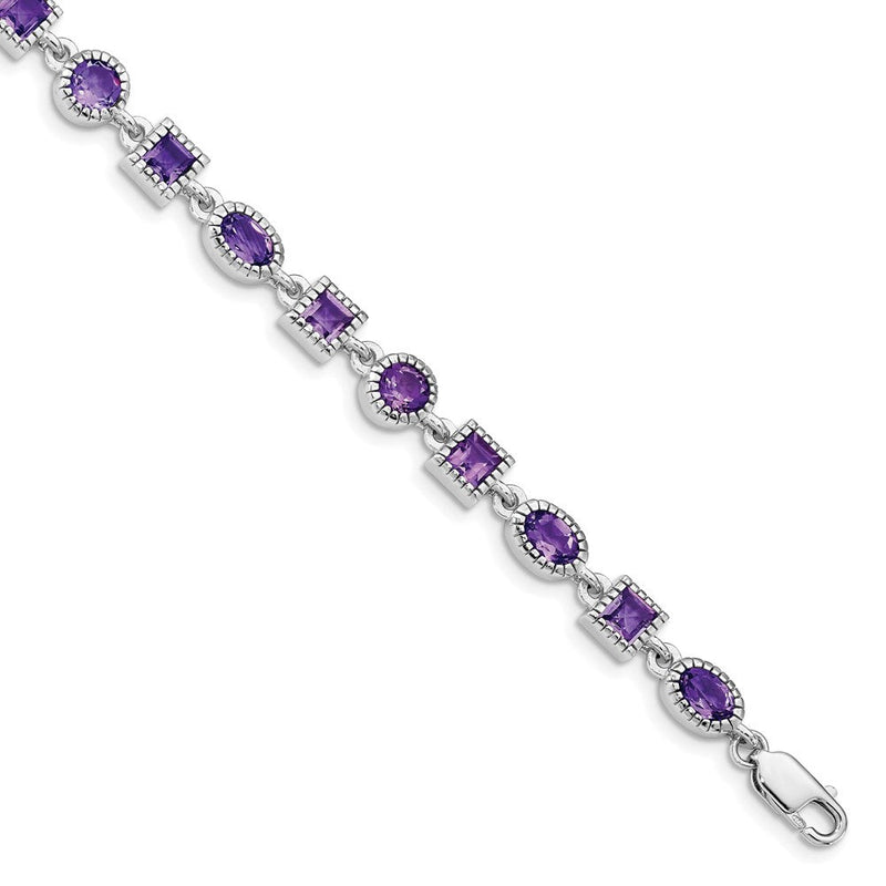 7 Zoll Sterlingsilber Rhodiniert Amethyst Armband