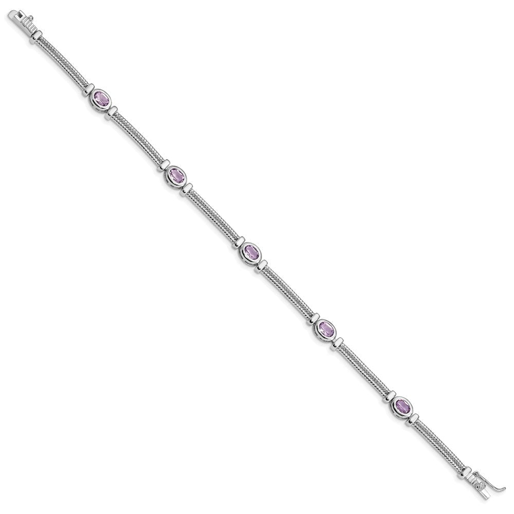 7 Zoll Sterlingsilber Rhodiniert Amethyst Armband
