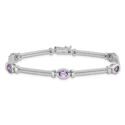 7 Zoll Sterlingsilber Rhodiniert Amethyst Armband