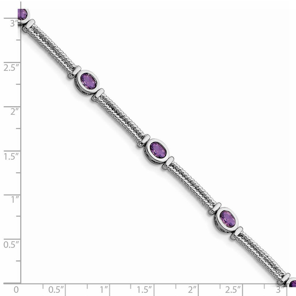 7 Zoll Sterlingsilber Rhodiniert Amethyst Armband