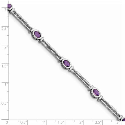 7 Zoll Sterlingsilber Rhodiniert Amethyst Armband