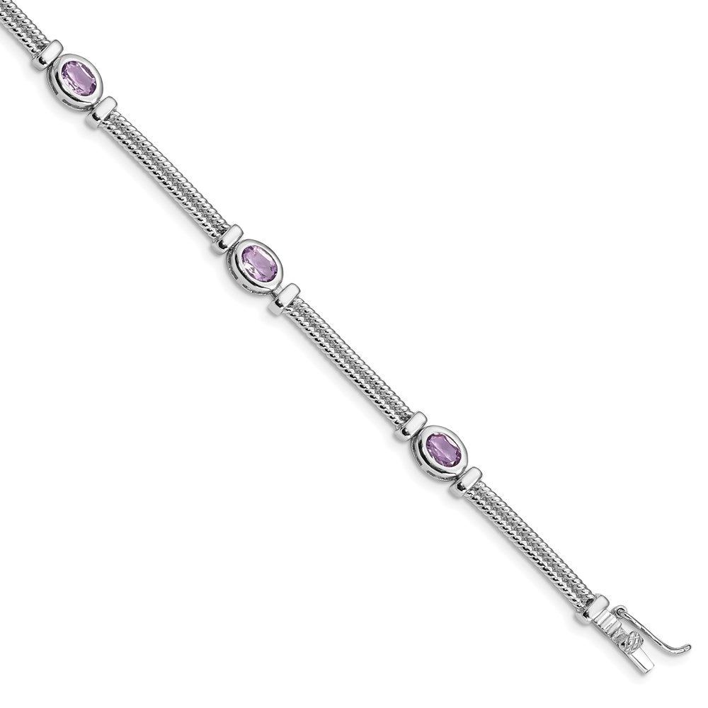7 Zoll Sterlingsilber Rhodiniert Amethyst Armband