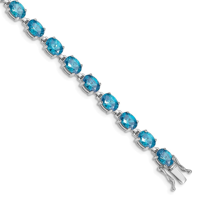 7 Zoll Sterlingsilber Rhodiniert Blautopas 6.5 Zoll Armband