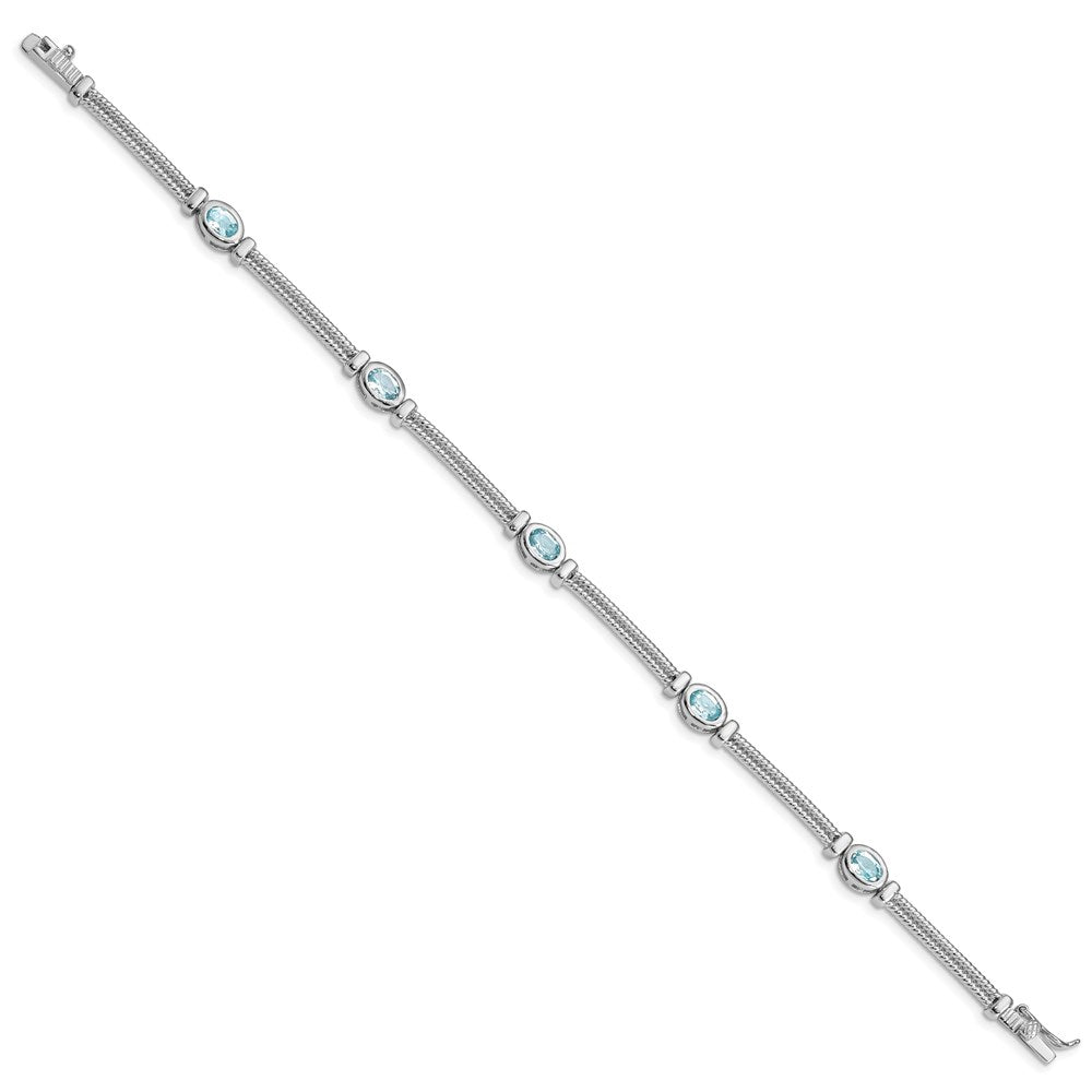 7 Zoll Sterlingsilber Rhodiniert Blautopas Armband