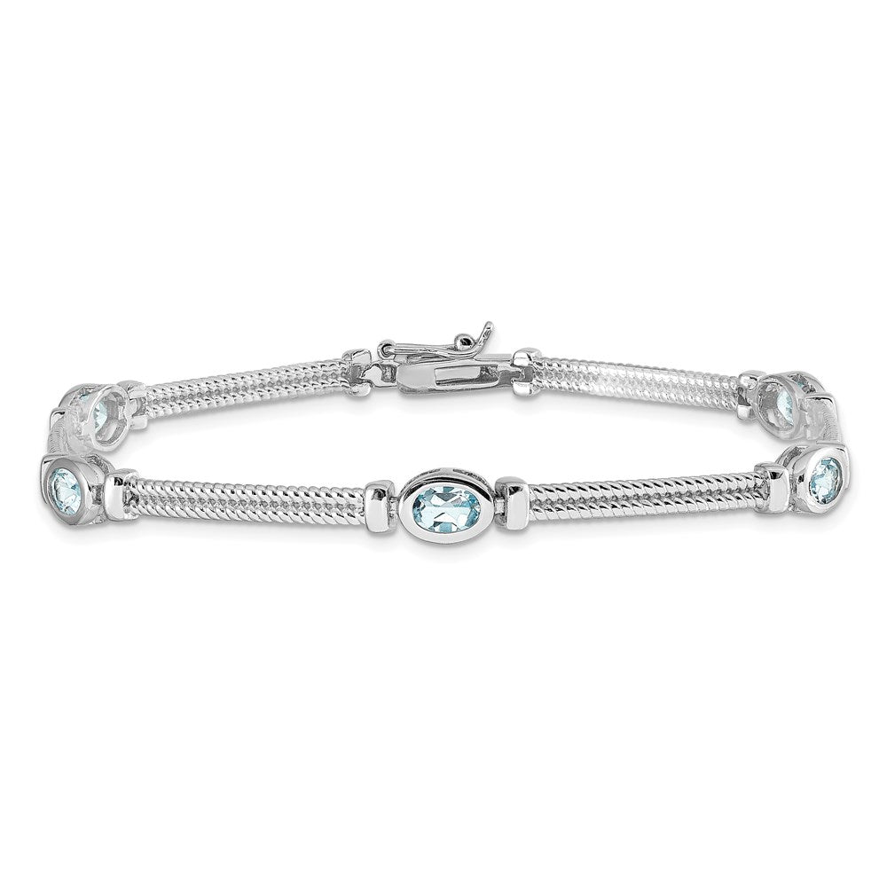 7 Zoll Sterlingsilber Rhodiniert Blautopas Armband